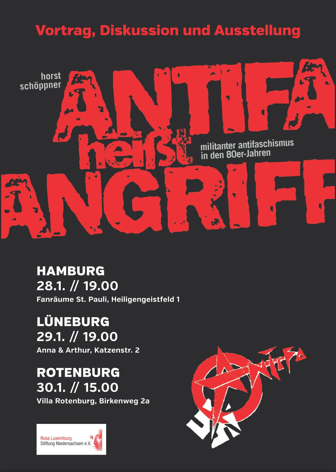 Plakat der Veranstaltung Antifa heisst Angriff